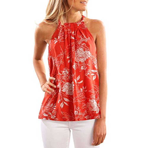Preisvergleich Produktbild only storerine 2019 Damenhemd, Mode ärmellose Neckholderkragenart einzigartiges Blumendruckweste-beiläufiges Hemd