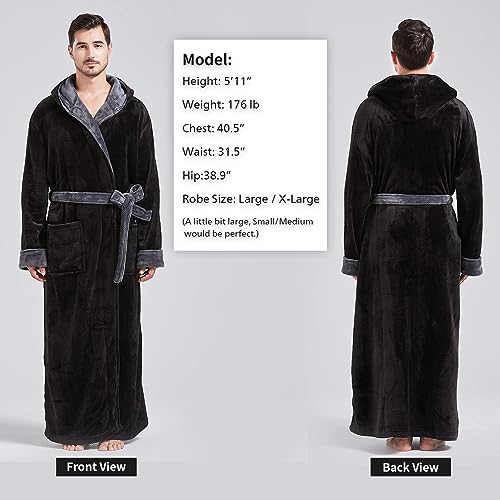 FashGudim Mens Robes Big and Tall with Hood Two-Tone Flannel Fleece Contrast Bathrobe Full Length Plush Long Robe House Coat2