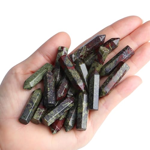 QINJIEJIE Dragon Blood 20 PCS Healing Crystals Stones Sets Wands Bulk Natural Pocket Crystal Towers Assorted Pointed Reiki Gemstones Polished Energy Meditation Chakra Gifts for Women Men