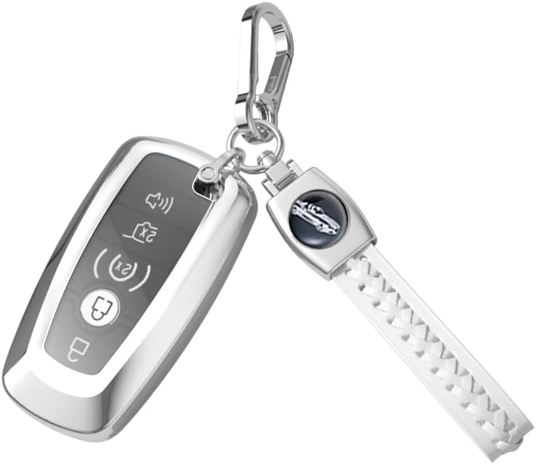 Funda para llavero Ford con llavero de cuero, funda de TPU suave compatible con Ford Bronco Escape Expedition Explorer F150 F250 F350 F450 F550