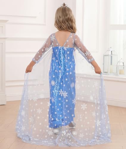 Luzlen Snow Princess Dress for Girls Toddler Queen Costume Halloween Christmas Cosplay Birthday Party Outfits Kids