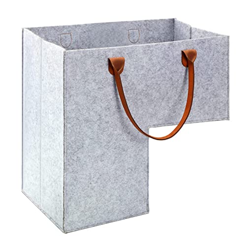 Cymwer Cesta de escalera con asas de cuero, organizador grande plegable en forma de L, organizador de almacenamiento de escalera de fieltro con asas, cesta plegable para decoración