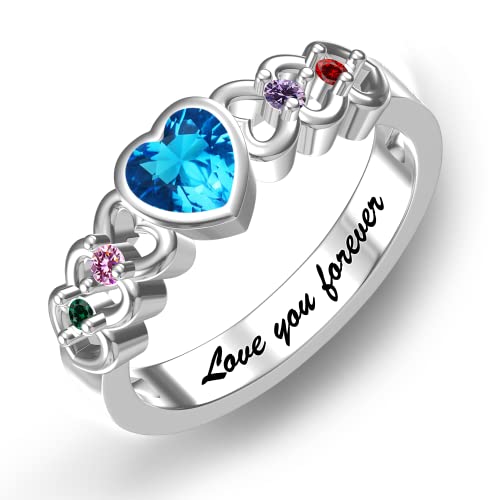 Kurafeel Birthstone Rings, 925 Sterling Silver Or Brass Custom Birthstone Ring, Personalized Name Love Heart Promise Rings With Rhodium Plated Gifts For Her Women Mother Men Couples Christmas Birthday #TOP12