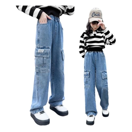 Straight Leg Pants Spring and Autumn Style Western Girls Casual Loose Wide Leg Jeans (US, Numeric Height, Applique Wide-Leg Pants 160CM)2