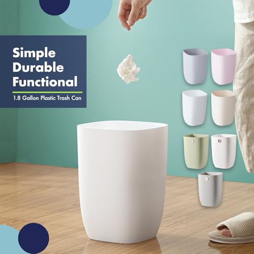 Image of 2-Pack Bathroom Trash Cans - Compact 1.8Gal Small White Wastebaskets for Bathroom, Kitchen, Bedroom & Office | Space-Saving Plastic Garbage Bin with Stylish Minimalist Design