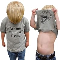 MODNTOGA Baby Boy Ask me About My moo Cow Shirt T-rex Ranch T-Shirt Kids Boy Short Sleeve Cow Tops Toddler Funny Dino Tee (T-rex, 110(3-4 Years))