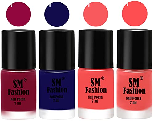 Image of Nail Polish Combo Set (Pack of 4) Quick Dry Gel Finish Nail Paint | Cherry Blossom,Dark Blue,Light Pink,Peach Pink | 7 ml Each