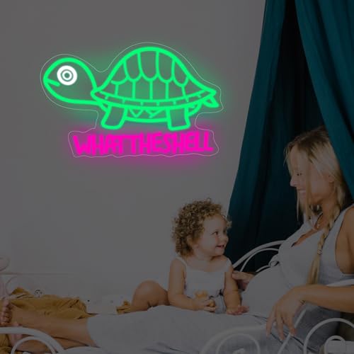 Image of Turtle Neon Sign,What the Shell Turtle Sign,Sarcastic Decor,Funny Neon,Cute Turtle Pun Gift,Kawaii Turtle Sign,Animal Neon Light, 15.9 inchx10.4 inch, Pink