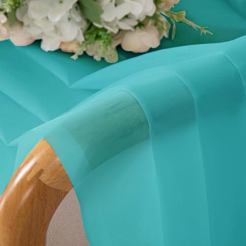 Image of Chyhomenyc Turquoise Sheer Curtains 96 inches Long 2 Panels, Light Filtering Soft Airy Solid Elegant Voile Window Treatment Drapes for Bedroom Living Room Wedding Party Decor, 42 Wx96 L, 8FT L