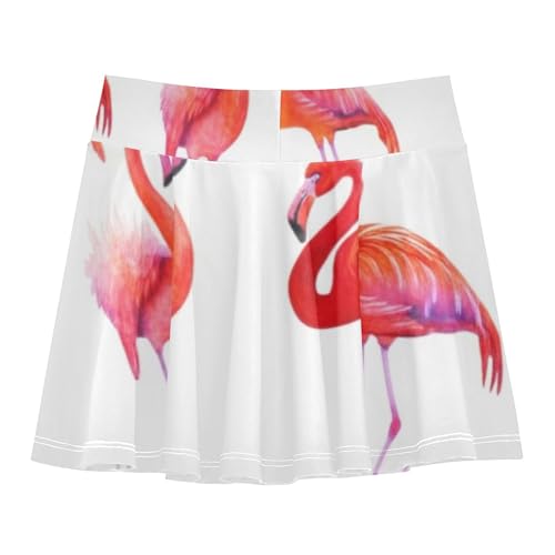Breathable Girls Skorts Athletic Shorts Tennis Skirts Toddler Teen Cheer Watercolor Flamingos Poses White 4t2