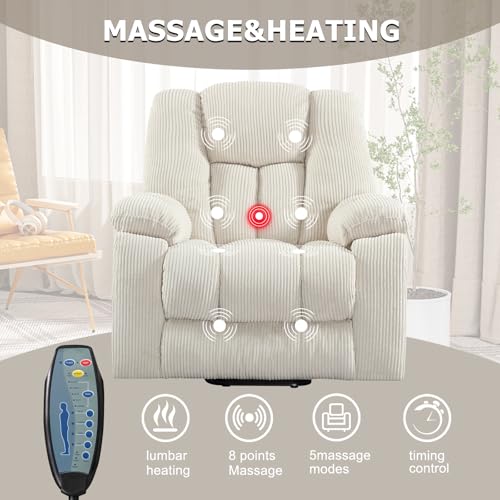 Image of CANMOV Power Lift Recliner Chair with Massage and Heat for Elderly, Overstuffed Wide Recliners, Heavy Duty and Safety Motion Reclining Mechanism with USB Ports, 2 Concealed Cup Holders, Beige