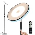 WOWLUMEN UFO Floor Lamp 71in, Upgraded 42W 3700LM LED Torchiere Floor Lamps for Living Room, Modern Tall Bright Standing Light with Remote, Dimmable Sky Light,1/2/3H Timer for Bedroom,Office(Black)