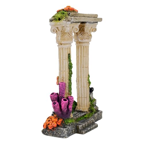 CLASSIC Twin Roman Column with Corals Aquarium Ornament, Ancient Ruins Fish Tank Decoration with Colourful Coral Detail - Image 3