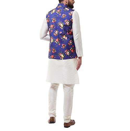Image of SOJANYA (Since 1958, Men's Silk Blend Pink Kurta Pyjama & Printed Nehrujacket Combo