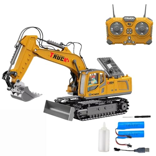 Image of 13CH Remote Control Excavator Construction Toy-2400mAh RC Excavator w /Metal Shovel /Spray /Lights /Sounds,2.4Ghz RC Bulldozer for Kid,RC Stunt Engineering Vehicles Toys Gift for 8-12 Year