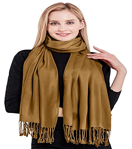 CJ Apparel Camel Brown Dark Beige Solid Color Tassels Design Nepalese Shawl Scarf Wrap Stole Throw Head Wrap Pashmina Hand Made in Nepal New4