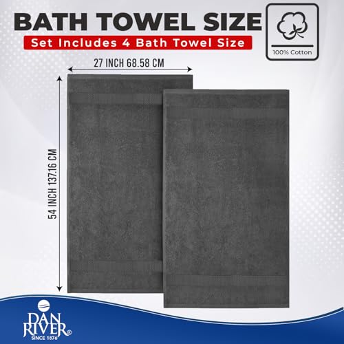 Image of DAN RIVER Bath Towels Set of 4, 27 x 54 Inches, 100% Cotton, Larger & Lighter Weight, Quicker to Dry, Super Soft and Absorbent, Ideal Gray Bath Towels for Daily Use