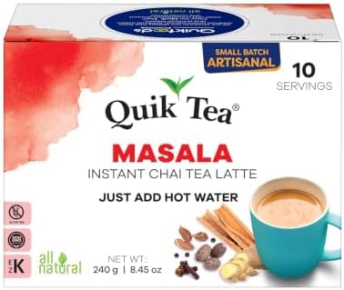 QuikTea Instant Chai Tea Latte Mix, Masala, 10 Sachets