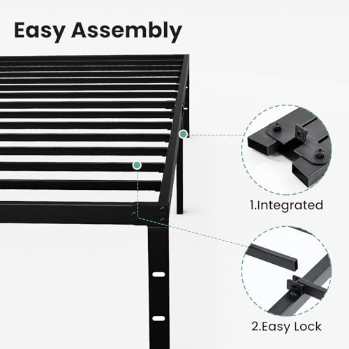 Image of Sweetcrispy King Size 12 Inch Platform Bed Frame, Heavy Duty Metal Foundation Frame, Noise-Free Sturdy Steel Slats, Underbed Storage, No Box Spring Needed, Quick Setup