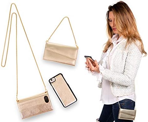 Caseahead Shiny Gold Luxury Magnetic Wallet Purse Case for iPhone 6, 6s, 7, 8 Small with Snakechain Wristlet & Crossbody Strap - Phone Pouch Handbag for Women (Gold) (5.5" X 3")