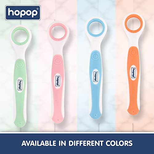 Image of Hopop Tongue Cleaner for Baby | Rounded Edges Baby Oral Cleaner Toothbrush | 100% Safe Kids Tongue Cleaner | Suitable from 3+ Months | Pack of 2 | Green & Orange