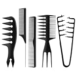 5 Pcs Peine de Dientes Anchos, Juego de Peines para Hombre Peine Texturizador Hombre Peine de Carbono Antiestático Peines de Peluquería Profesional para Pelo Largo Mojado o Rizado (Negro)