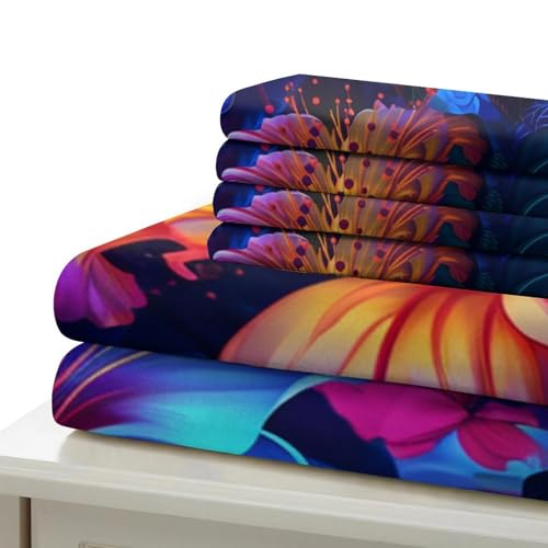 Housse de couette respirant contre la chaleur parure lit fleurs 140x200cm douce