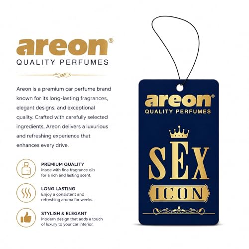 Image of AREON VIP Hanging Car Air Freshener Pack of 3 - Premium Car Perfume with Natural Fragrances, Stylish Hanging Cards Long Lasting Auto Air Freshener for Car, Home, Office & Vehicle Interior - SEX ICON