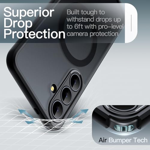 Image of JETech Magnetic Cover Case for Samsung Galaxy S25 FE, Compatible with MagSafe, Translucent Matte Back Shockproof Phone Cover (Black)