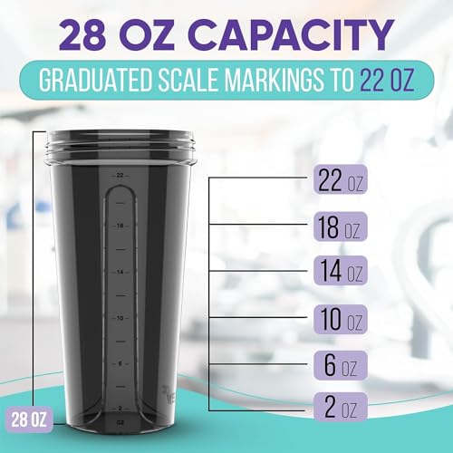-6 Pack- 28 oz Protein Shaker Bottles for Protein Mixes - 6x Wire Whisk | Leak Proof Shaker Cups for Protein Shakes | Protein Shaker Bottle Pack | Shakers for Protein Shakes (6 Black 28 oz) - Image 5