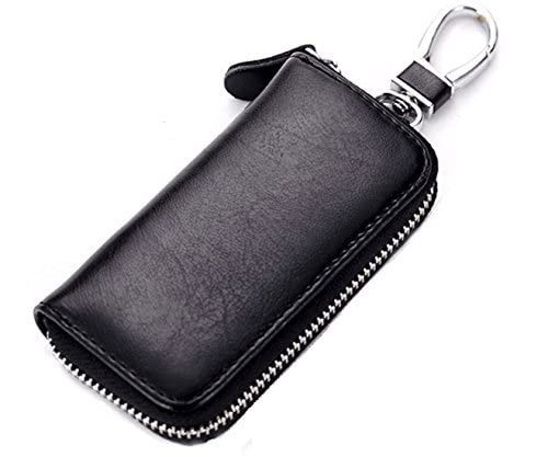 iSuperb - Estuche de Llaves Familia Cartera de Llavero Piel Llave de Moto Coche y Unas Pequenas Organizador de Llaves Portallaves con Cremallera (Negro) Cover