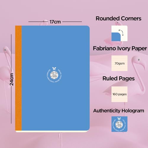 Image of flexbook Smartbook Notebook Ruled Blue | Large | 17x24cm | 160 pages | 70gsm Fabriano Ivory Paper | Colorful Eco Paper Cover | with Orange linen spine