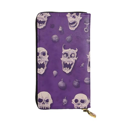 Leather Wallet - Stylish and Durable Wallet for Women with Multiple Compartments and Zipper Design Horror pattern on purple background Picture