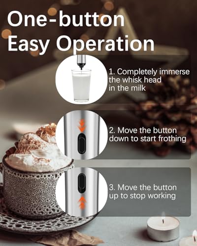 Image of Rechargeable Milk Frother with Stand, Handheld Coffee Electric Whisk, Detachable Stainless Steel Frother Wand, Coffee Frother & Drink Mixer for Latte, Cappuccino, Hot Chocolate,Egg(Silver Deep)