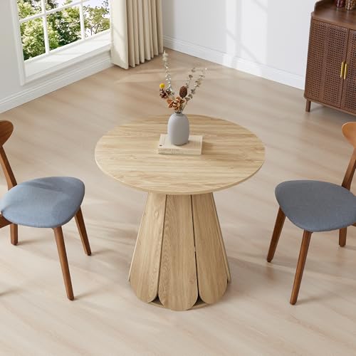 Image of 31.5 inch Round Dining Table for 2-4 People, Modern Small Kitchen & Dining Room Table with Pedestal Base, Space Saving Farmhouse Wood Table for Apartment & Small Spaces, Natural