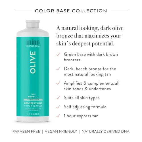 Image of MineTan Spray Tan Solution | Olive - Self Tanner Mist, Fake Tanning Best for Dark Bronzed Glow Skin Finish, Fast Dry, 1 Hour Express, Hydrating, Salon Professional Formula, 33 Fl Oz