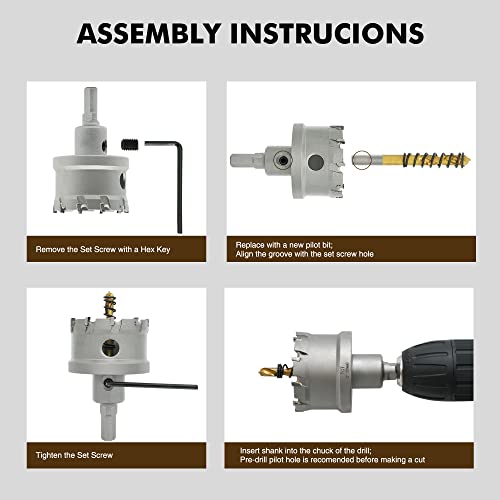Gmtools 12Pcs Tct Hole Saw Kit For Hard Metal, 5/8" To 2-1/8”Inch Tungsten Carbide Tipped Metal Hole Saw Set, Hole Cutter Heavy Duty With Pilot Drill Bit For Stainless Steel, Iron, Aluminum, Wood #TOP3