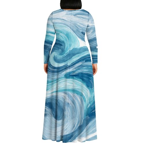 Image of PinkPatty Plus Size Maxi Dress for Curvy Women Crew Neck Long Sleeves Casual Dress Vacation Sundresses with Pockets
