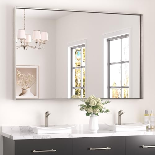 Image of Keonjinn 55x36 Inch Nickel Bathroom Mirror for Over Sink, Rectangular