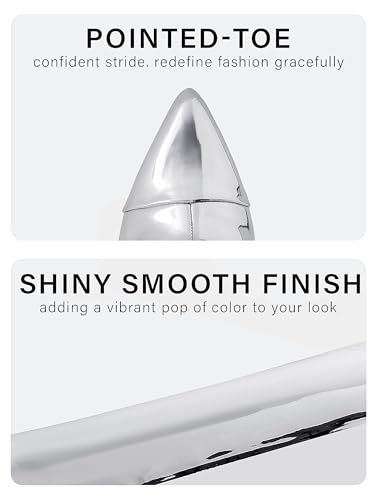 Shoe'N Tale Women's Knee High Boots Pointed Toe Stiletto High Heel Metallic Party Dressy Slip-on Booties Shoes3