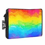 Rainbow Gradient Outdoor TV Cover 52 to 55 inch Weatherproof, Colorful Oil Painting Waterproof TV Screen Protector Outdoor TV Enclosure with Remote Control Pocket