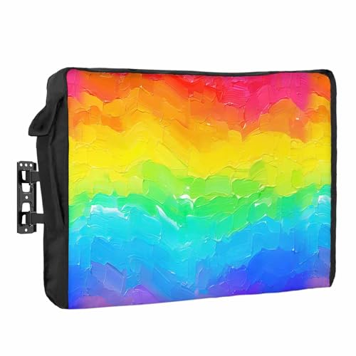 Rainbow Gradient Outdoor TV Cover 52 to 55 inch Weatherproof, Colorful Oil Painting Waterproof TV Screen Protector Outdoor TV Enclosure with Remote Control Pocket