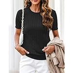 Totatuit Damen Kurzarm Strickpullover Rundhals Strick Shirt Elegant Pullover Dünne Pulli Sweatshirt – Bild 2