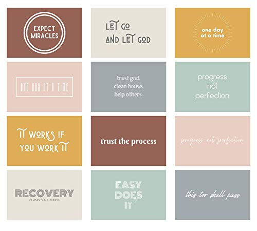 Image of Sobriety & Recovery Encouragement Assorted Card Pack - Pack of 24 - Anniversary, Congratulations, Spirituality Cards - 2 of Each with Envelopes, Positivity Cards