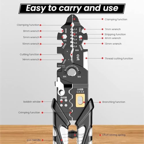Image of 25-in-1 Multifunction Wire Stripper and Crimping Tool | Stainless Steel Cable Cutter, Wire Puller, Looping, Splitting & Electrical Stripping Pliers for Electricians, Technicians & DIY Wiring