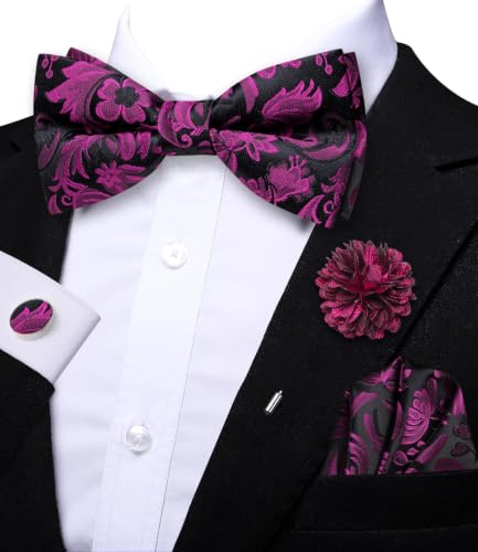 Image of Dubulle Mens Paisley Striped Bowtie Set Pre-tied Bowtie for Men and Pocket Square Set Wedding Business