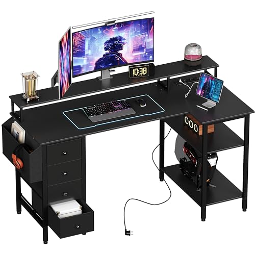 Yaheetech Escritorio L con 4 Cajones 140x68cm Mesa Gaming en con Soporte para Monitor 2