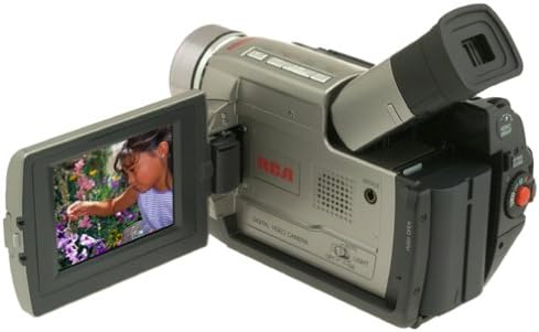 Lado view of the RCA CC9370 camcorder, showing the hand strap and control buttons.
