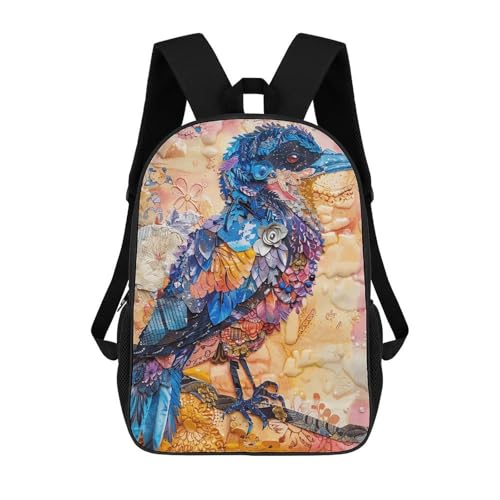 Ink Style Bird Backpack - Durable 600D Polyester, 17 Inch Backpack with Ergonomic Adjustable Straps, Lightweight Travel Bag for Men & Women