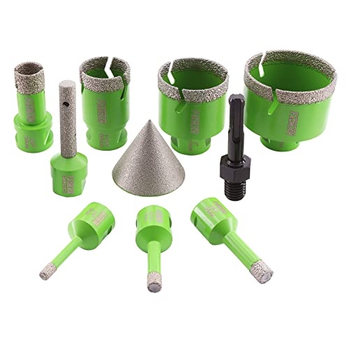 Image of Diamond Core Drill Bits Set - 10pcs Tile Hole Saw Kit 6 /8 /10 /25 /35 /50 /65mm with 2 inch Diamond Beveling Chamfer Bits for Porcelain Ceramic Tile Granite Marble